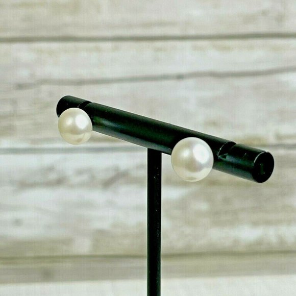 Button Pearl Pierced Post 925 Sterling Silver Earrings Signed TIL - Picture 4 of 8